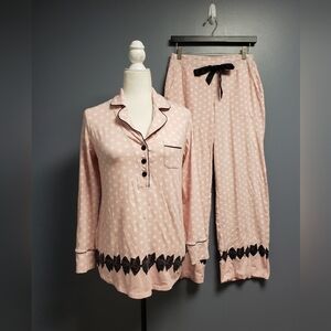 Soma Embraceable Pink Polka Dot Black Bows Print Pajama Set S Top & Pants Set